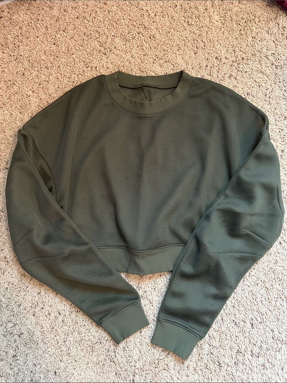 ALO Olive Green Women's Cropped Mesh Sweatshirt